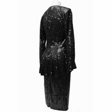 Load image into Gallery viewer, Vintage Oleg Cassini Black Sequin Dress 80s 1980s